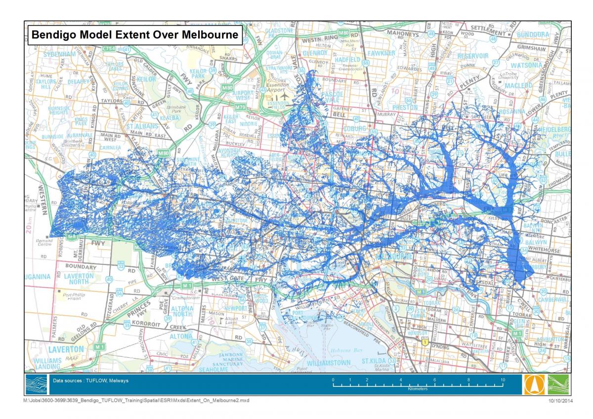 地図メルボルンの洪水