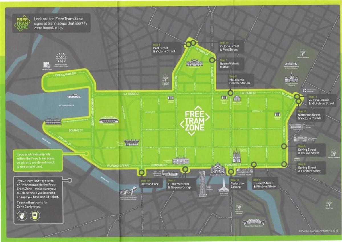 メルボルンの無料トラム地図 メルボルンの路面電車フリーゾーンマップ オーストラリア