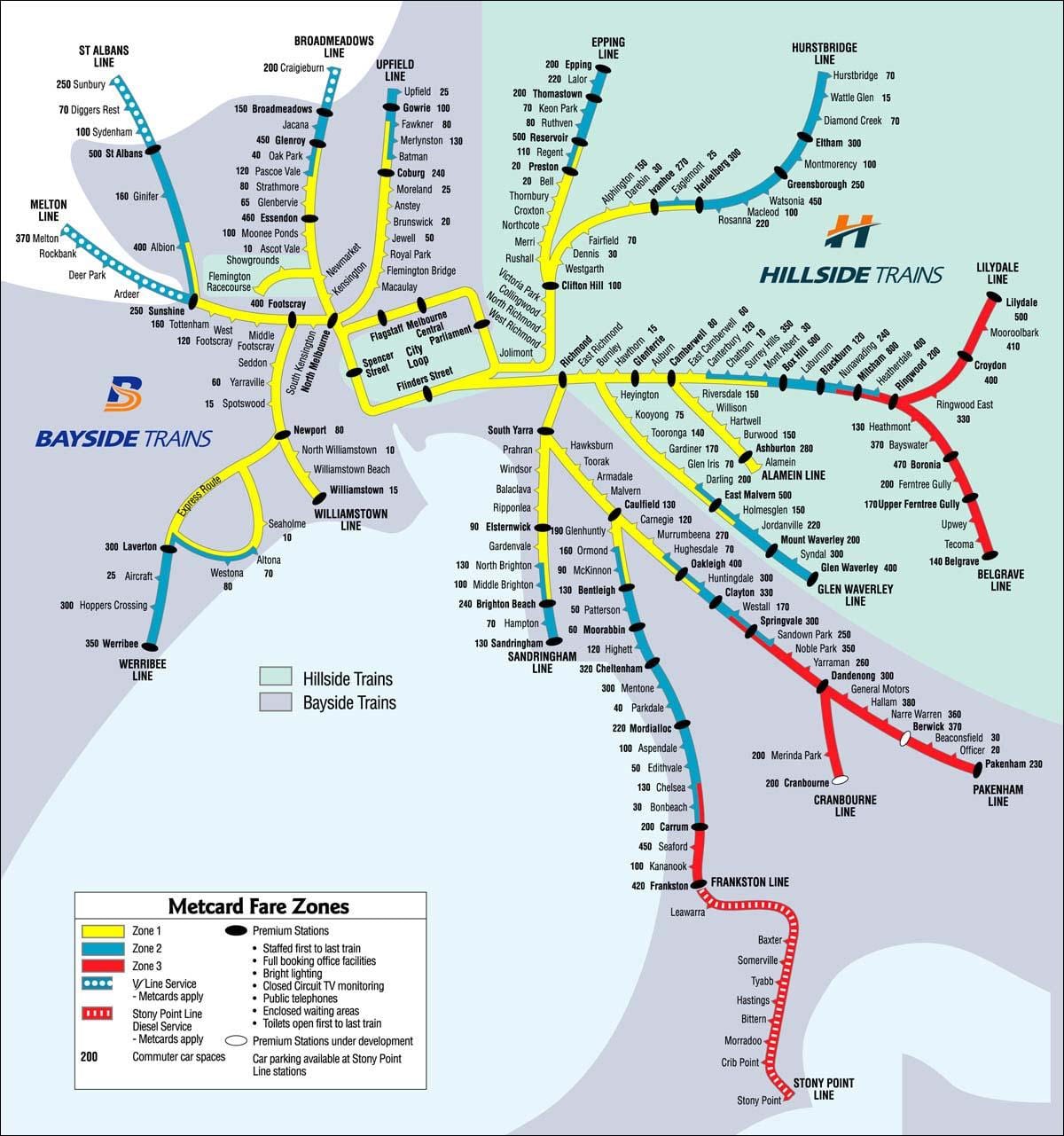 地図メルボルンの列車