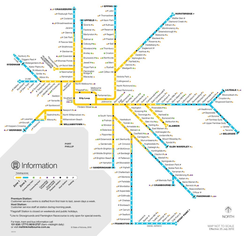 メルボルンの鉄道ネットワークの地図