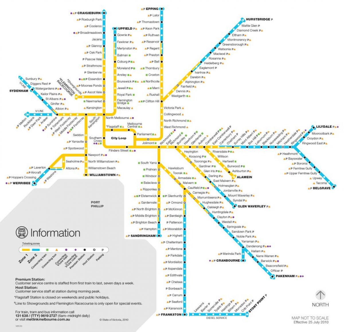 メルボルンの鉄道ネットワークの地図