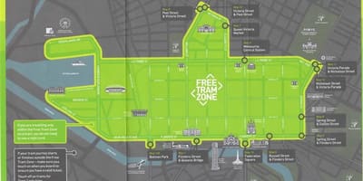 メルボルンの路面電車フリーゾーンの地図